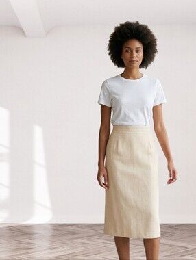 Vintage LONDON FOG Ivory Raw Silk Lined Straight Skirt